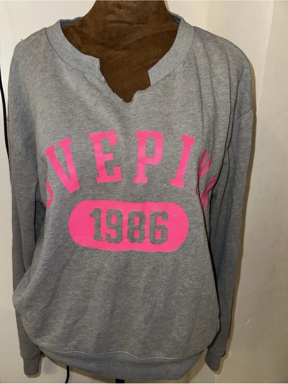 PINK Victoria's Secret Gray Crewneck Sweatshirt with Hot Pink Graphic